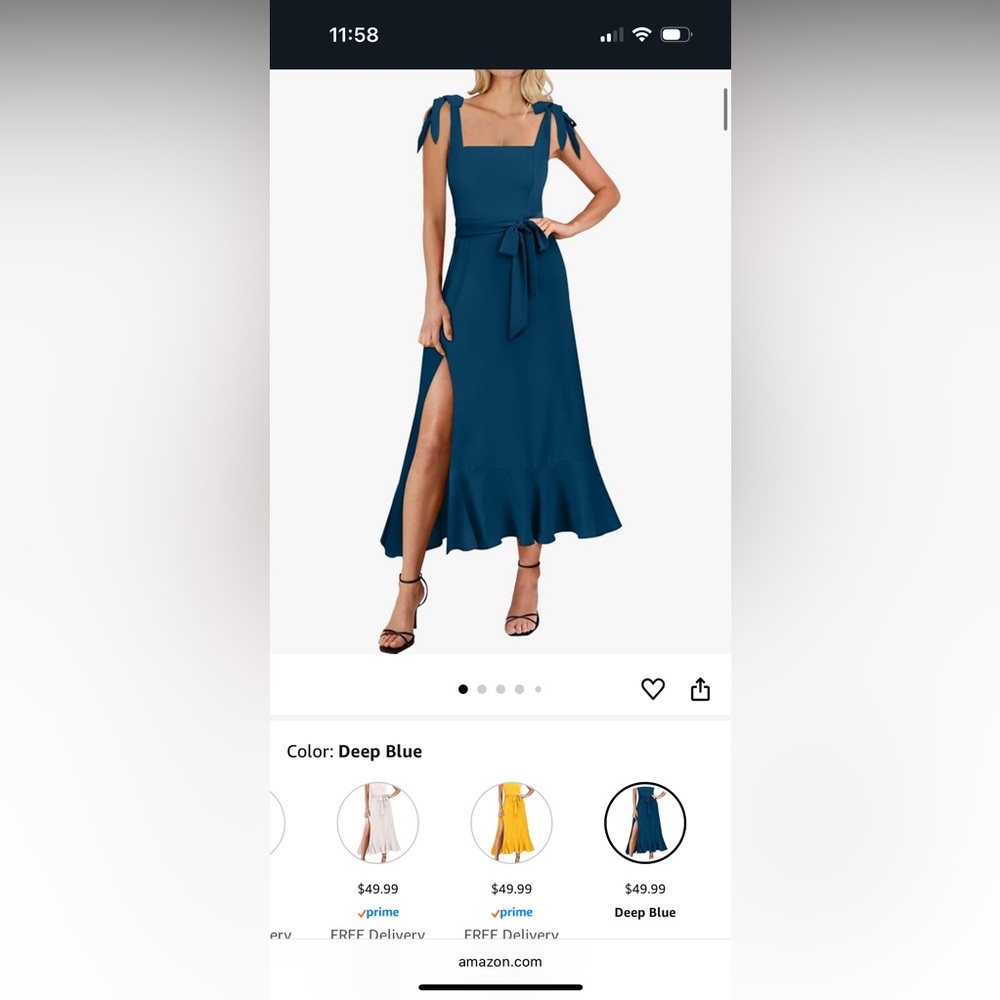 Blue Maxi Trumpet Dress with Ruffled Slit